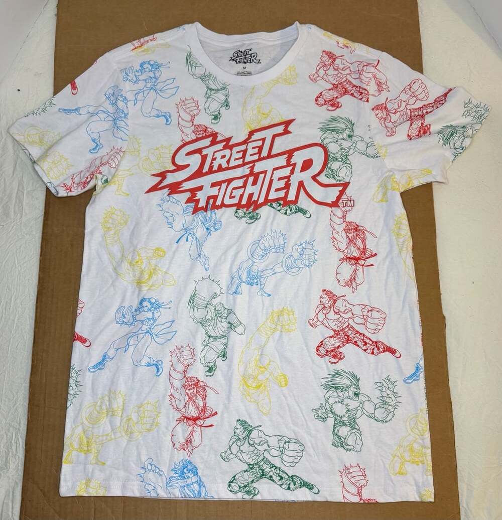 Street Fighter Character All-Over Print T-Shirt Size M White
